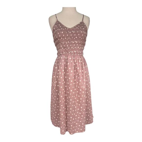 Keren Hart Mauve Polka Dot Smocked Spaghetti Strap SunDress Size Medium NWT - Picture 10 of 11